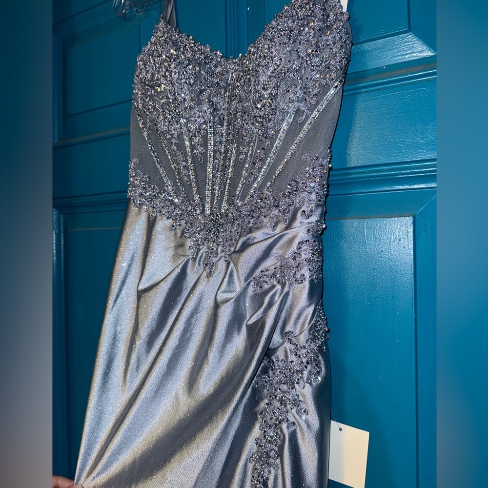 Elegant Light Blue Beaded Gown